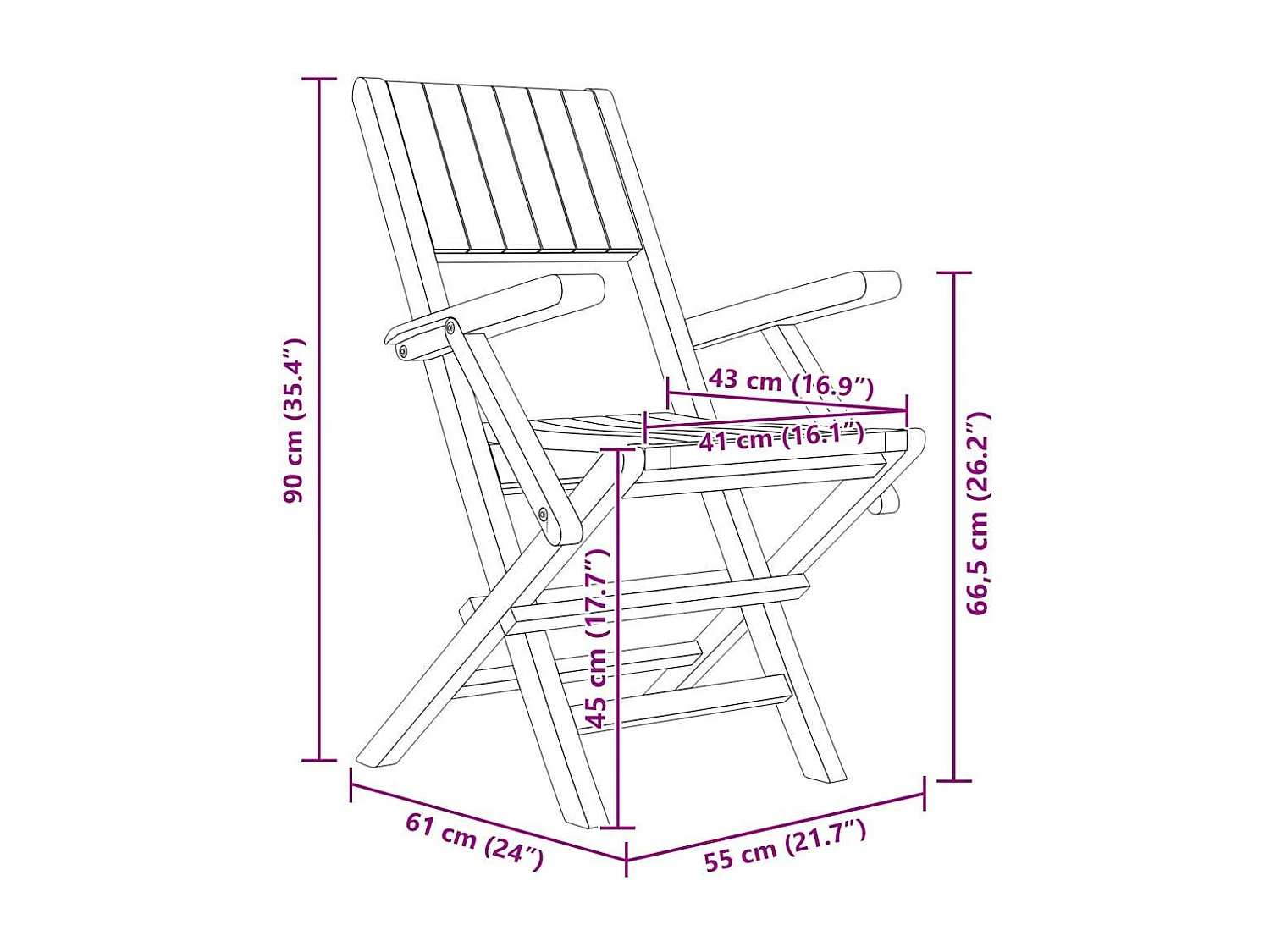 Opvouwbare tuinstoelen set van 4 55x61x90cm massief teakhout