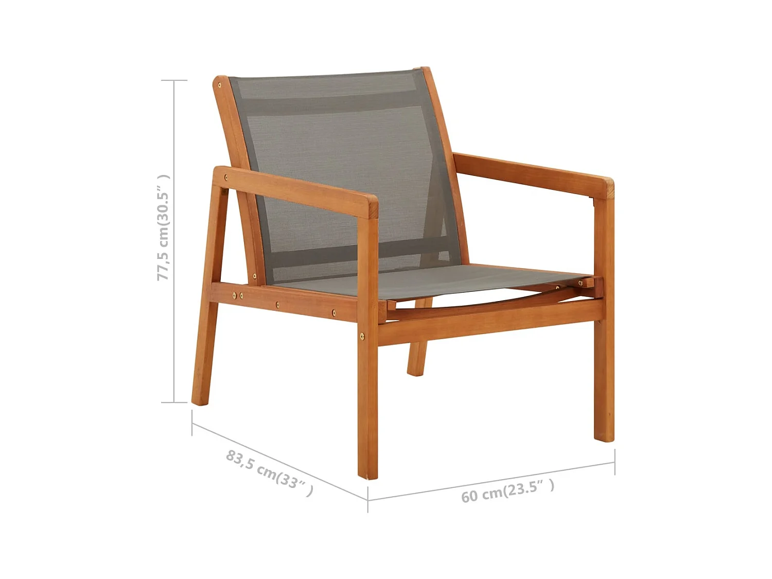 Chaise de jardin Gris Bois d'eucalyptus solide et textilène