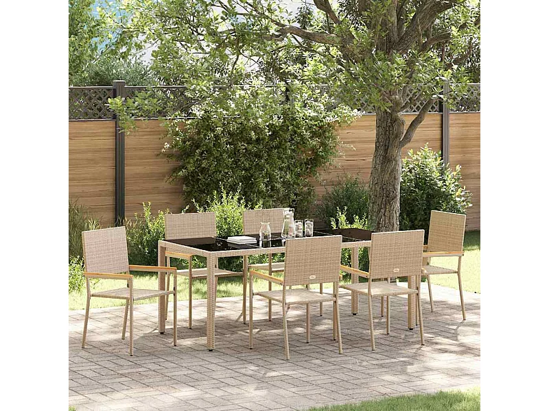 Juego de comedor de jardín de 7 piezas Beige, Negro