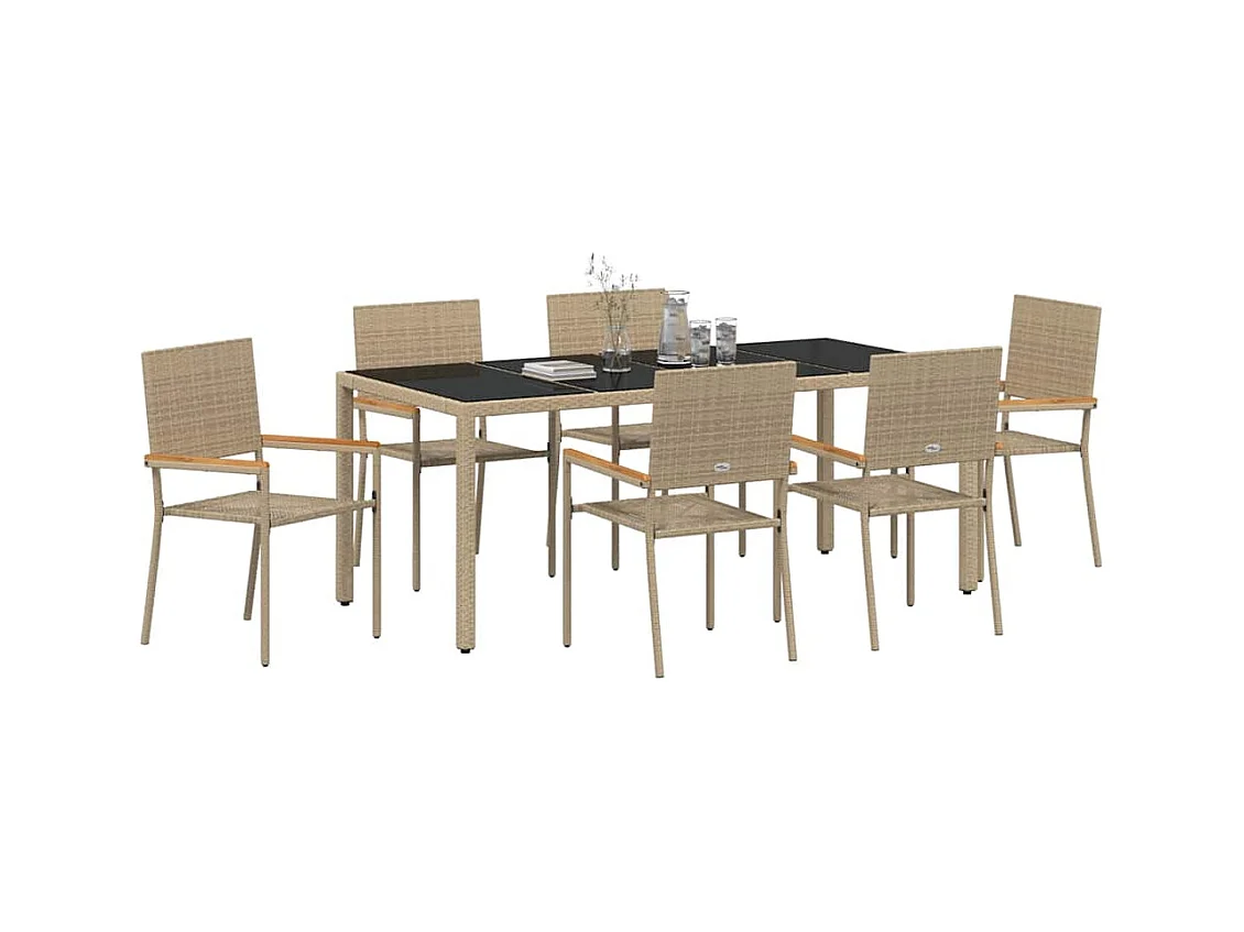 Ensemble de salle à manger pour jardin 7 pcs Beige, Noir