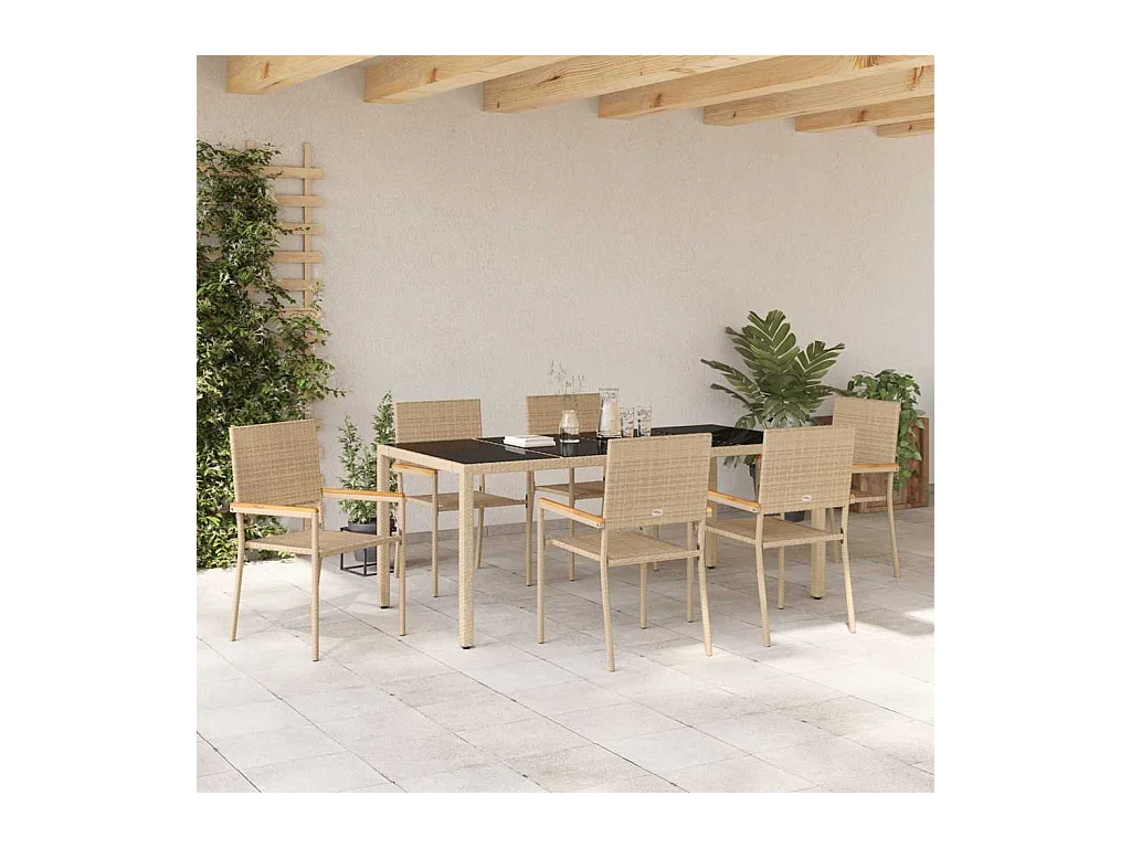 Ensemble de salle à manger pour jardin 7 pcs Beige, Noir