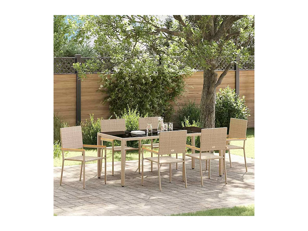 Set da pranzo da giardino 7 pezzi Beige, Nero