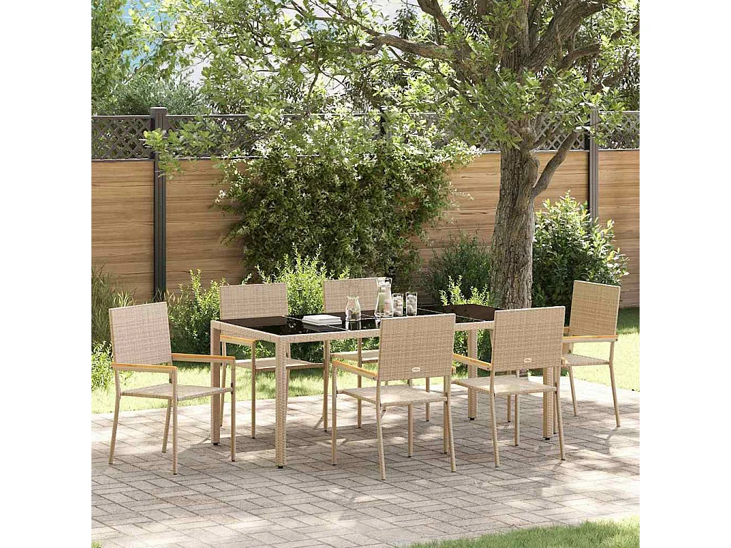 7-teiliges Garten-Essset Beige, Schwarz