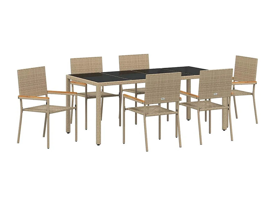 7-teiliges Garten-Essset Beige, Schwarz