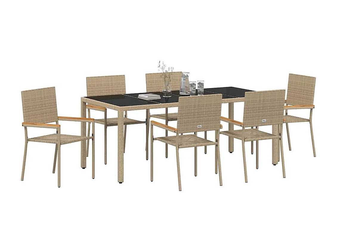 7-teiliges Garten-Essset Beige, Schwarz