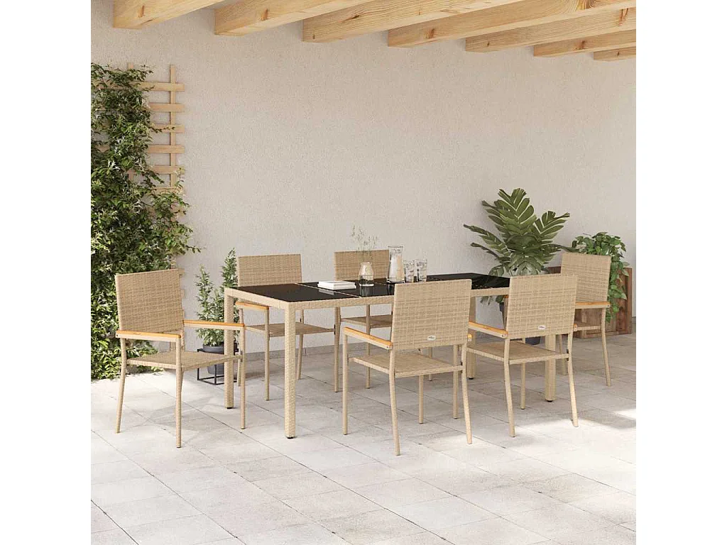 7-teiliges Garten-Essset Beige, Schwarz