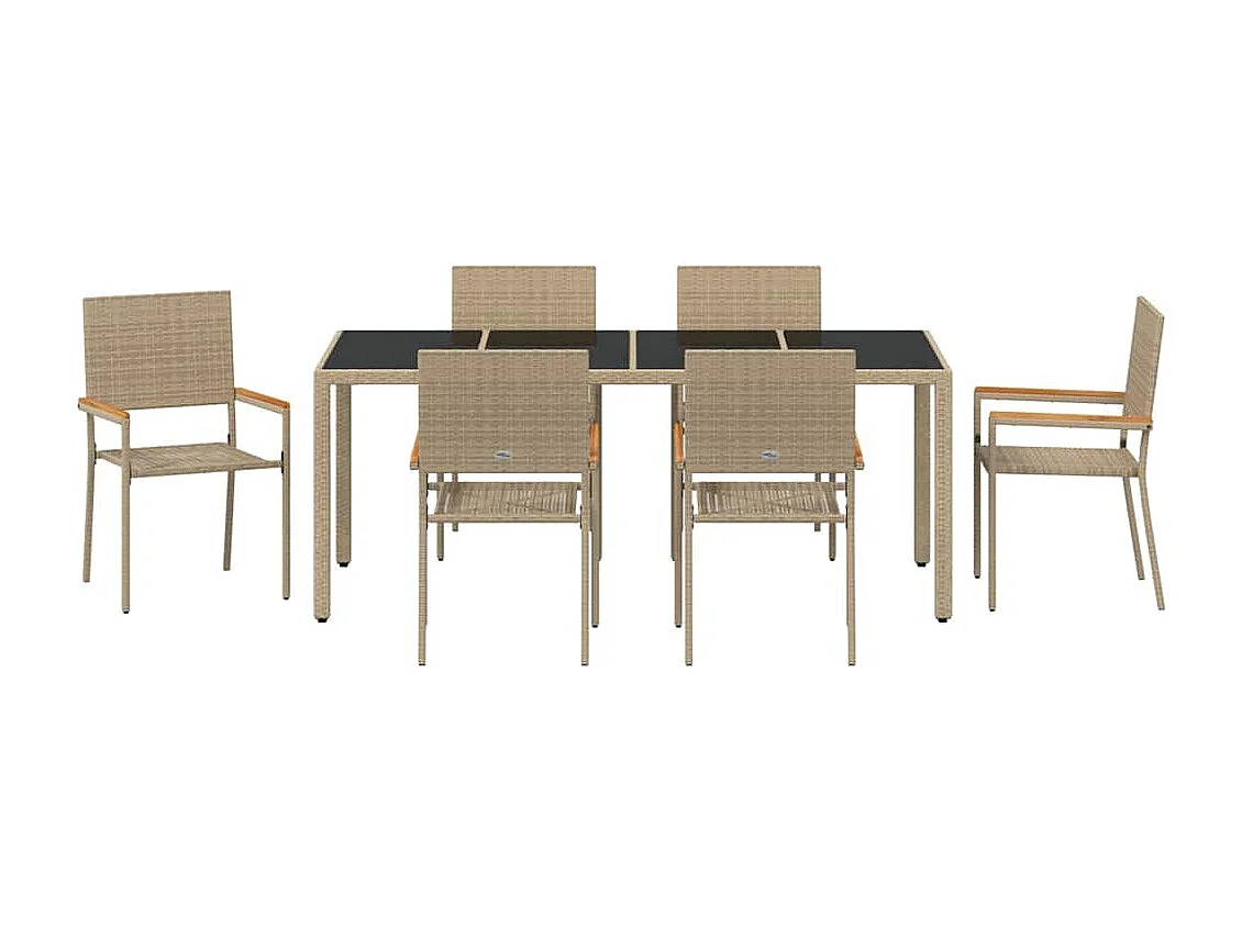 7-teiliges Garten-Essset Beige, Schwarz