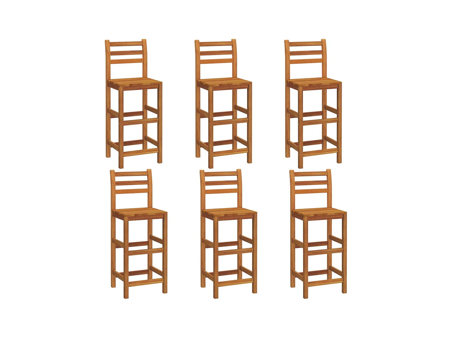 Juego de 6 taburetes de bar de madera maciza de acacia