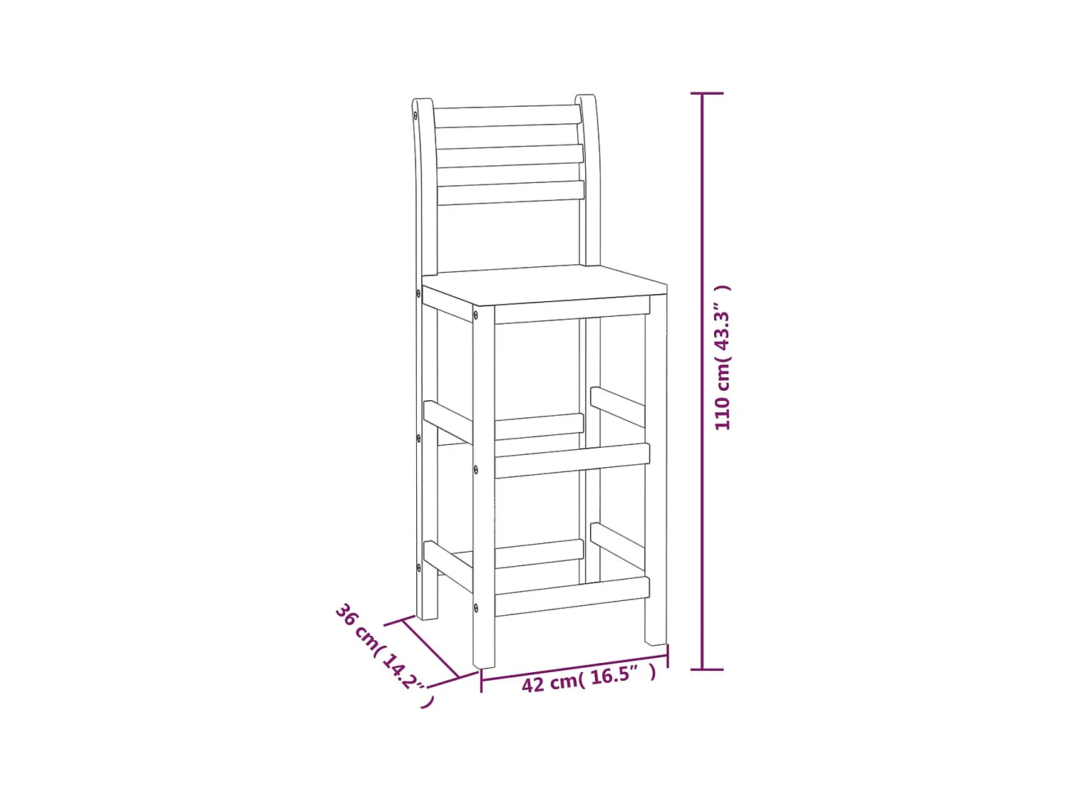 Juego de 6 taburetes de bar de madera maciza de acacia
