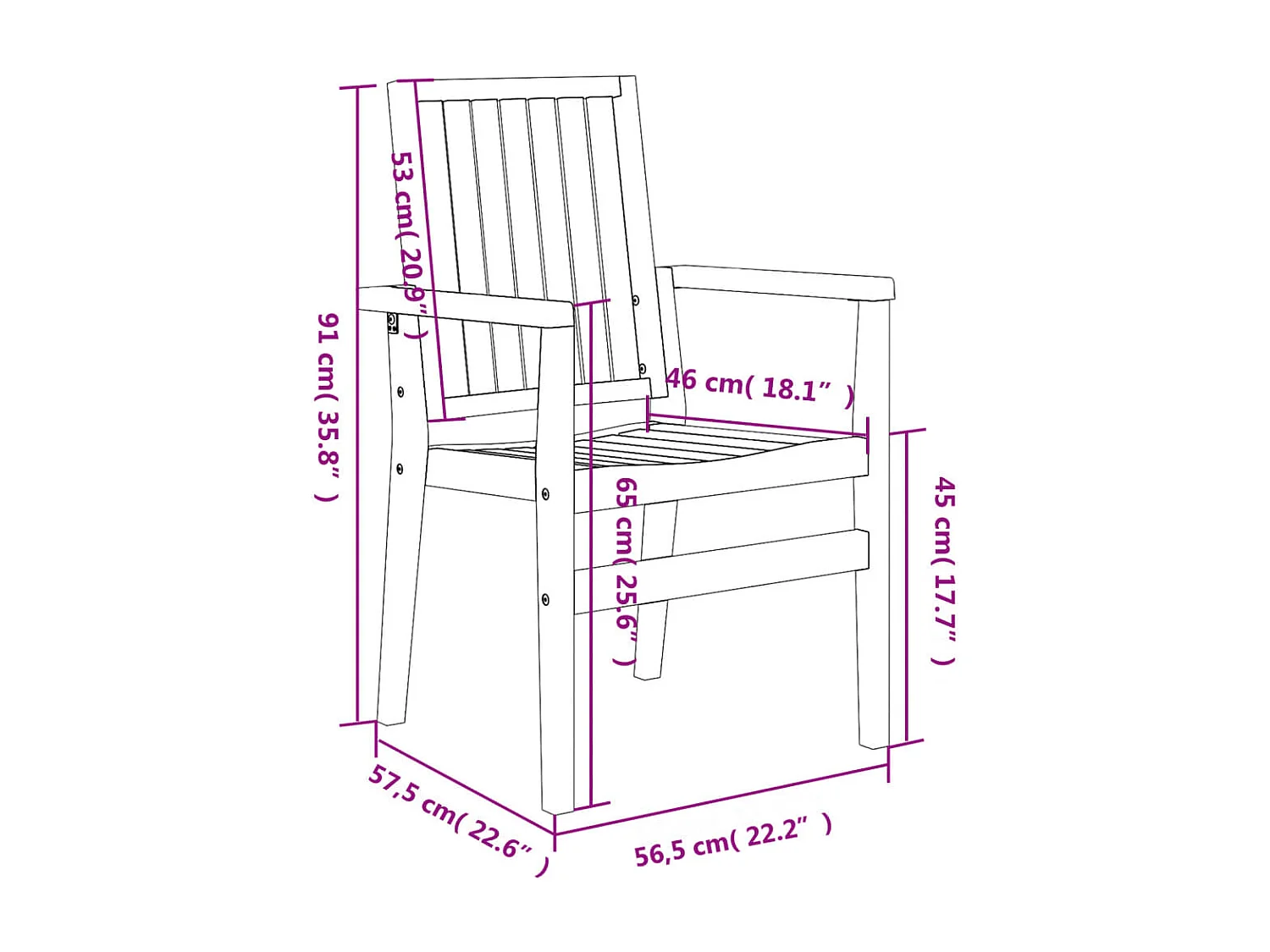 Stapelbare tuinstoelen set van 2 56,5x57,5x91 cm teakhout