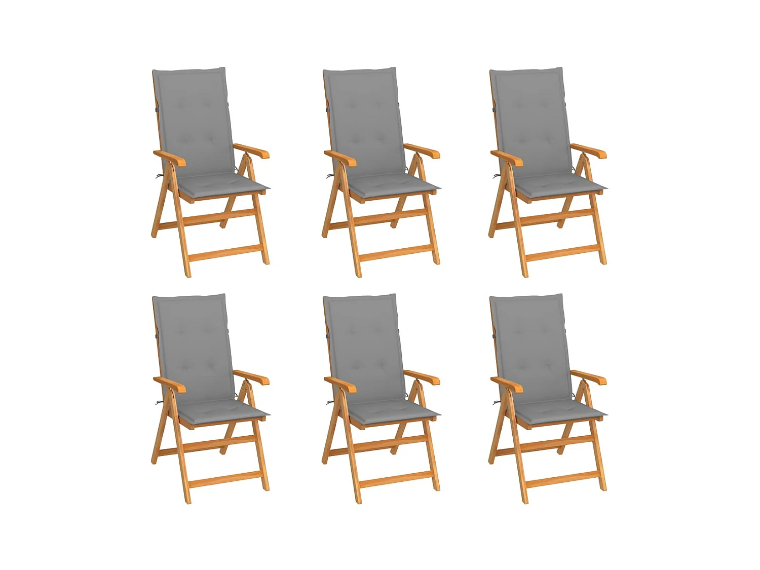 Juego de 6 sillas de jardín con cojines grises Madera maciza de teca