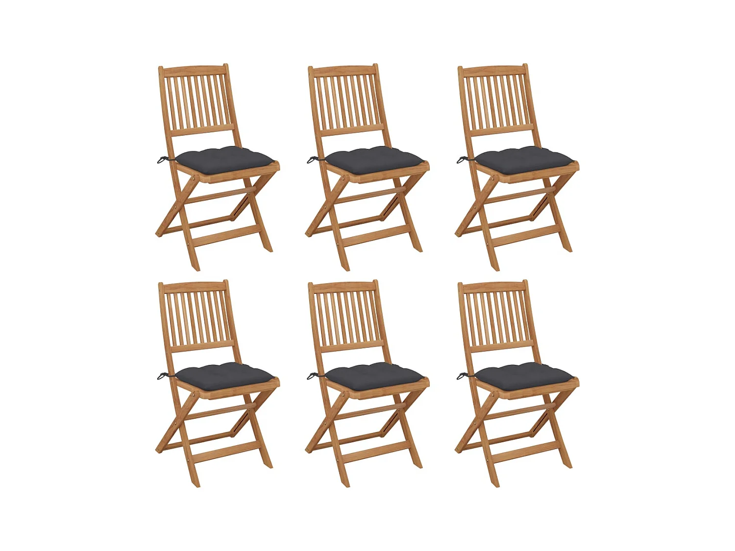 Chaises pliables de jardin lot de 6 avec coussins Bois d'acacia