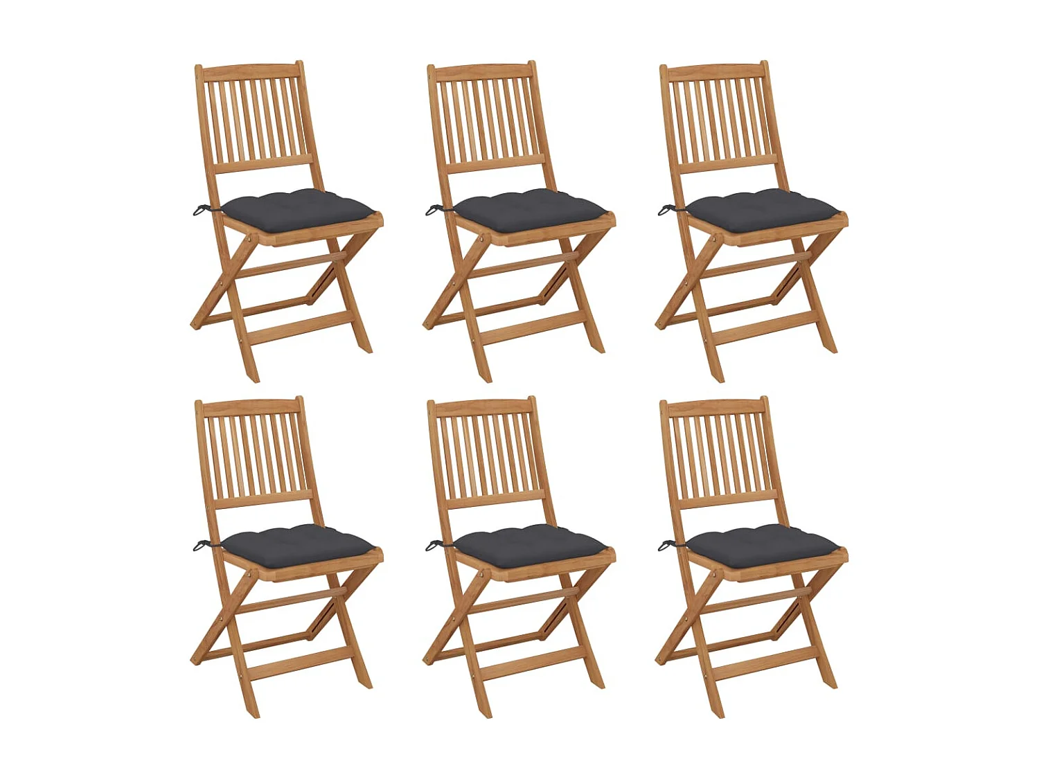 Conjunto de 6 sillas de jardín plegables con cojines de madera de acacia