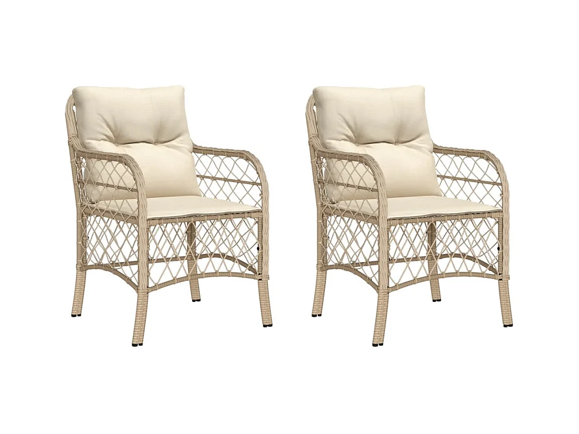 Sillas de jardín con cojines, juego de 2, beige, resina tejida