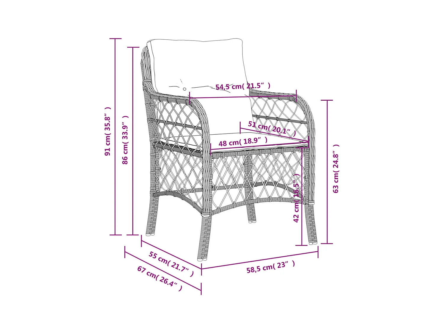Sillas de jardín con cojines, juego de 2, beige, resina tejida