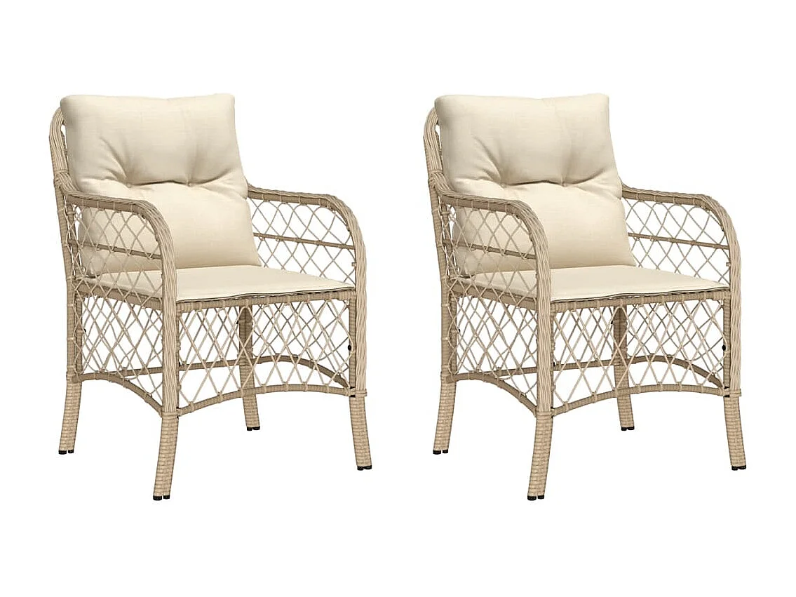 Sedie da giardino con cuscini, set da 2, beige, resina intrecciata