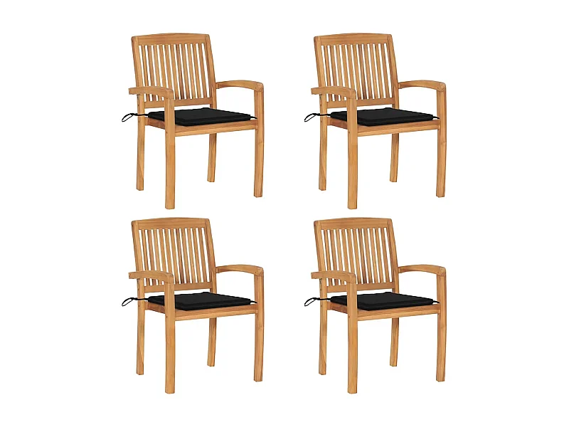 Set di 4 sedie da giardino impilabili con cuscini in teak massello