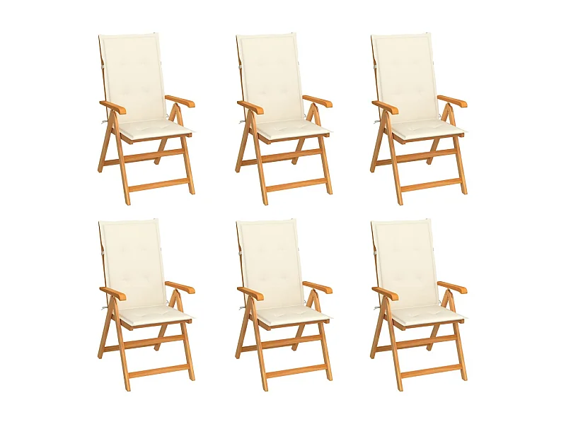 Chaises de jardin lot de 6 avec coussins crème Bois teck massif