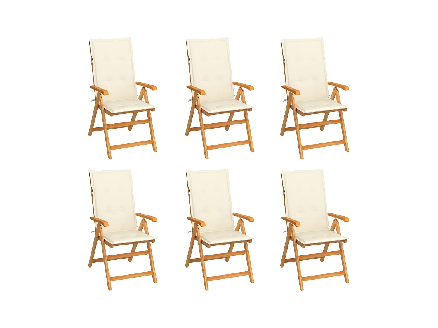 Set di 6 sedie da giardino con cuscini color crema in legno massello di teak