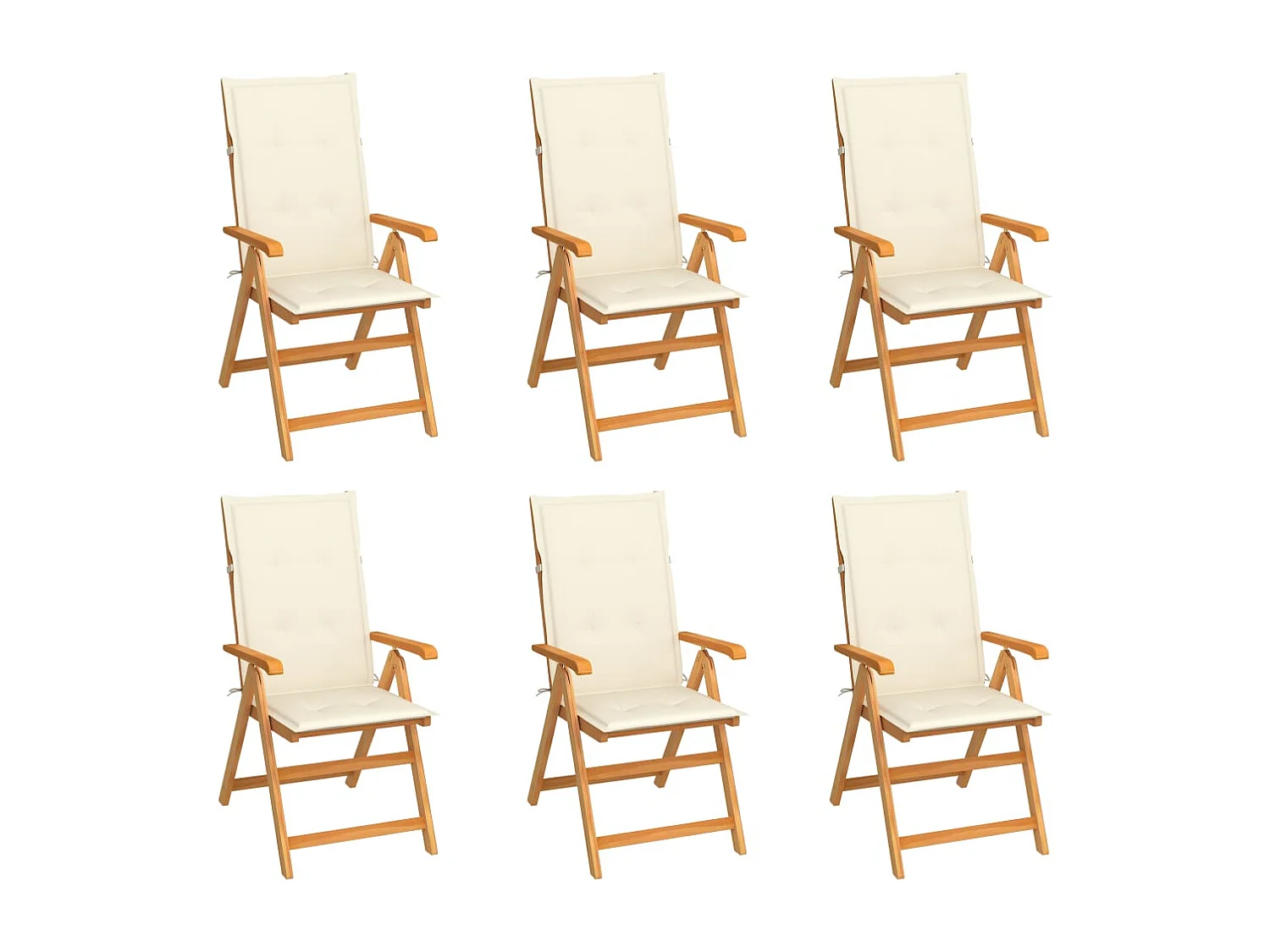 Chaises de jardin lot de 6 avec coussins crème Bois teck massif