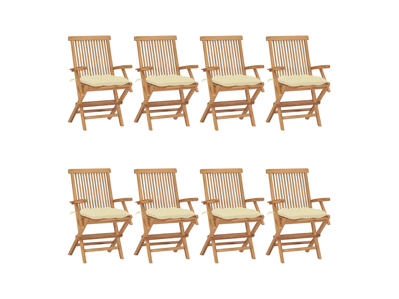 Chaises de jardin et coussins blanc crème lot de 8 Teck massif