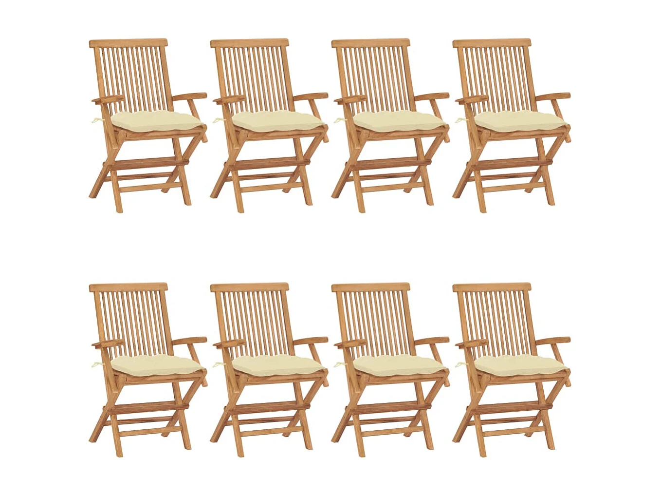 Chaises de jardin et coussins blanc crème lot de 8 Teck massif