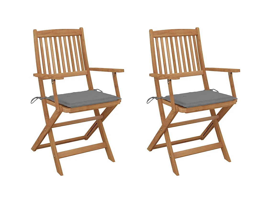Set di 2 sedie da giardino pieghevoli con cuscini in legno di acacia