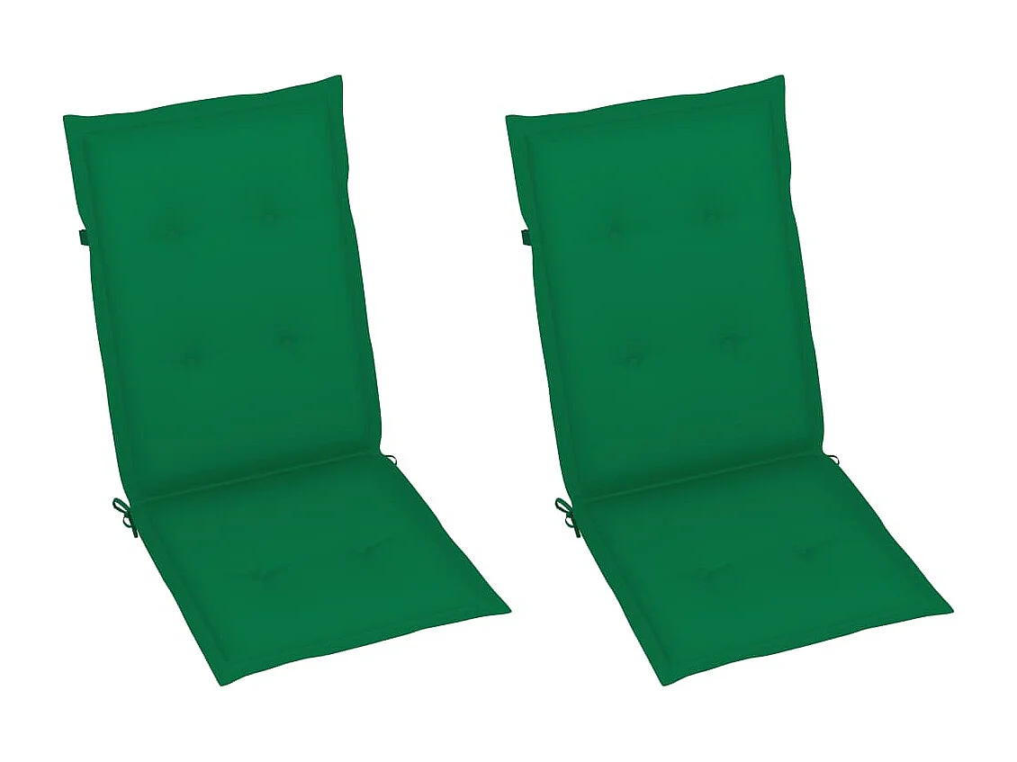 Chaises de jardin lot de 2 et coussins vert Bois de teck massif