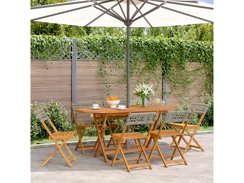 Opvouwbare tuinstoelen set van 6 grijs polyrotan massief hout