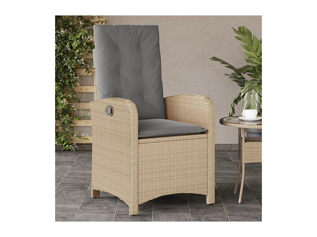 Chaise inclinable de jardin coussins mélange beige poly rotin