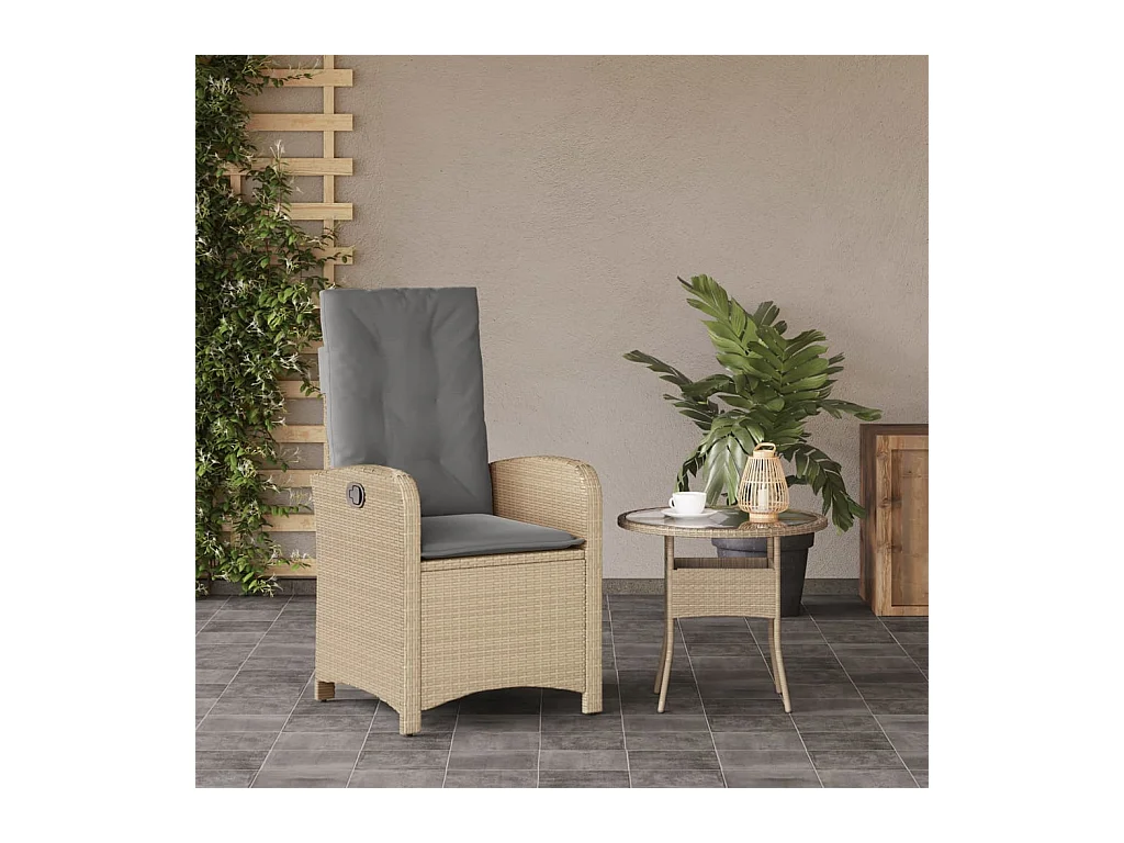 Chaise inclinable de jardin coussins mélange beige poly rotin