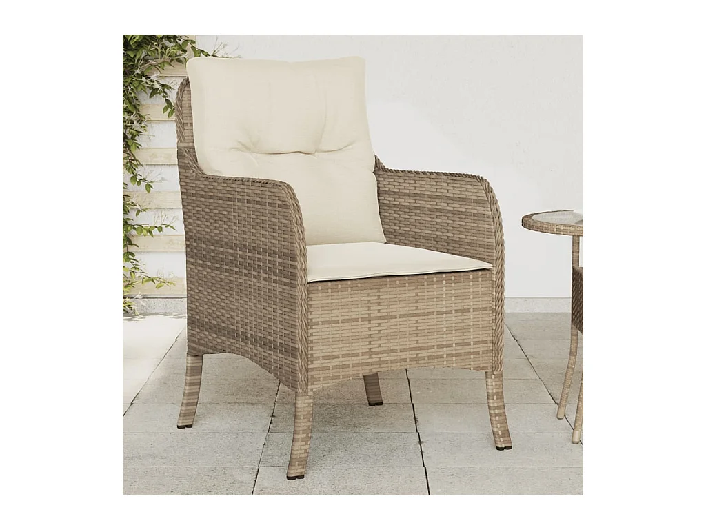 Sillas de jardín con cojines, juego de 2, beige, resina tejida