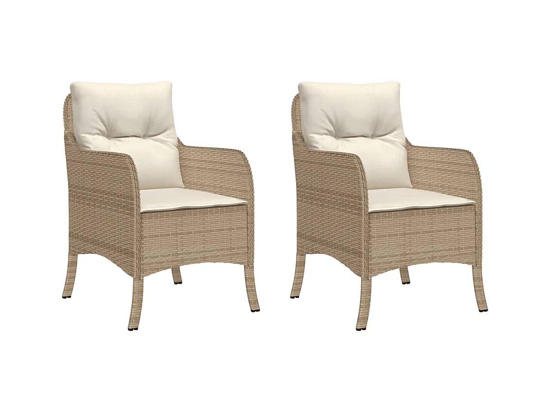 Sillas de jardín con cojines, juego de 2, beige, resina tejida
