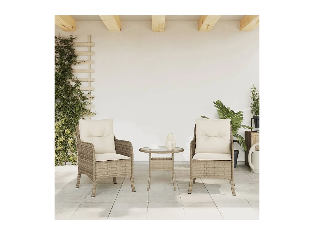 Sillas de jardín con cojines, juego de 2, beige, resina tejida