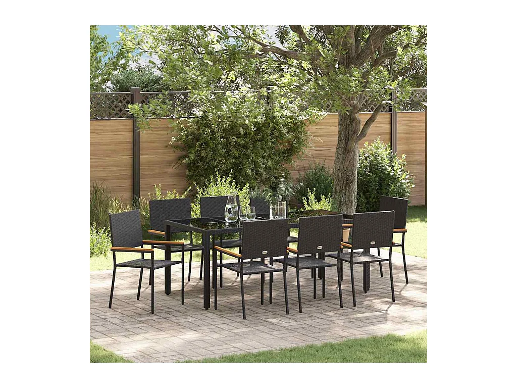 Ensemble de salle à manger pour jardin 9 pcs Noir