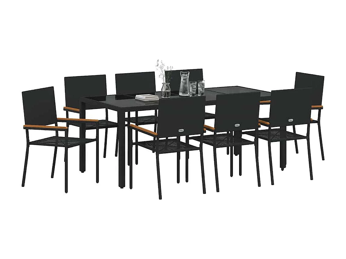 Ensemble de salle à manger pour jardin 9 pcs Noir