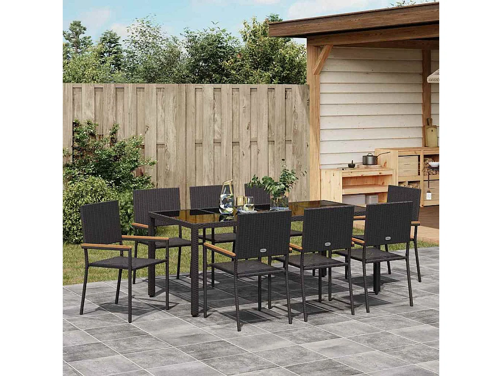 Ensemble de salle à manger pour jardin 9 pcs Noir