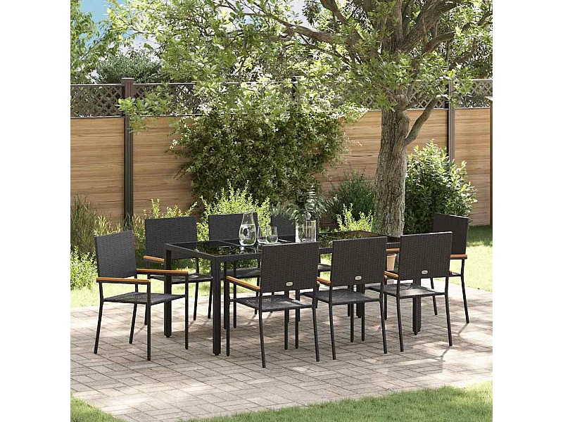 Ensemble de salle à manger pour jardin 9 pcs Noir