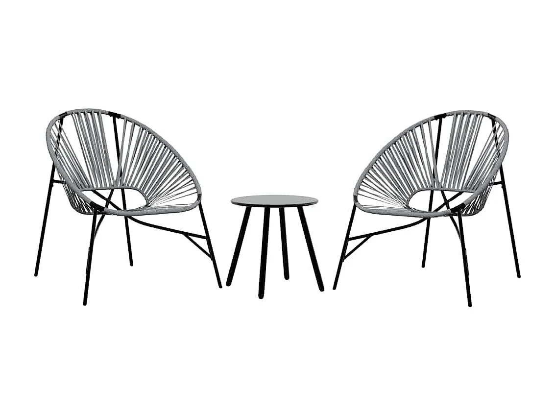 Lot de 3 Chaise de jardin noir et gris clair résine tressée