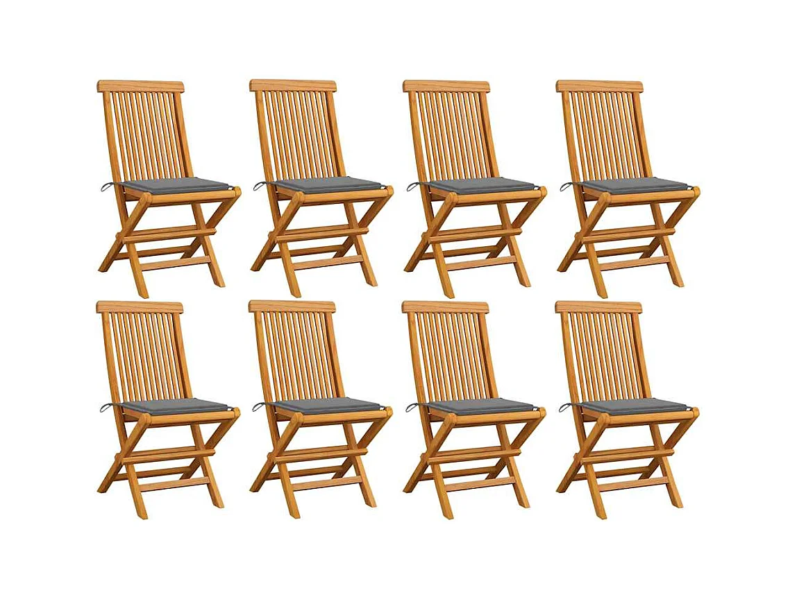 Chaises de jardin et coussins gris lot de 8 Bois de teck massif
