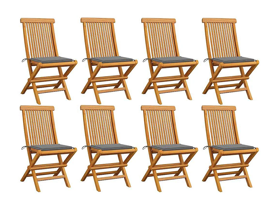 Chaises de jardin et coussins gris lot de 8 Bois de teck massif