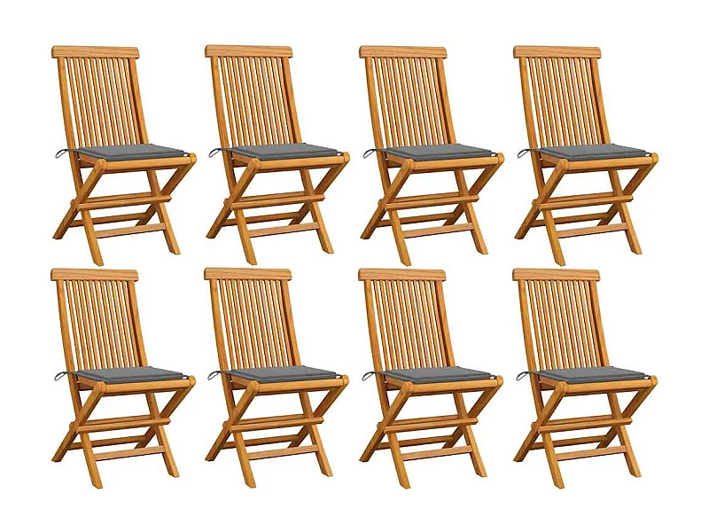 Chaises de jardin et coussins gris lot de 8 Bois de teck massif
