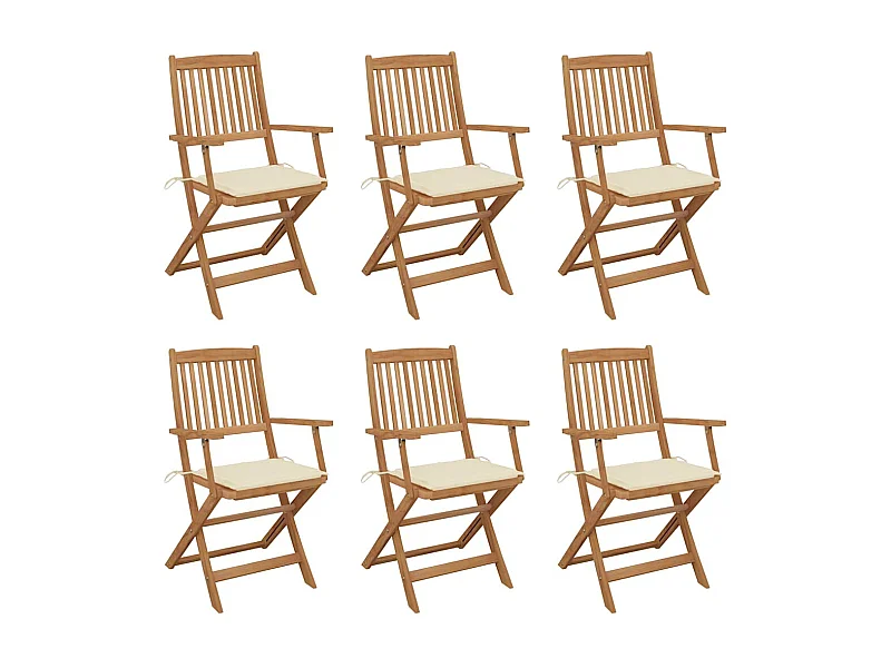 Chaises pliables de jardin lot de 6 avec coussins Bois d'acacia