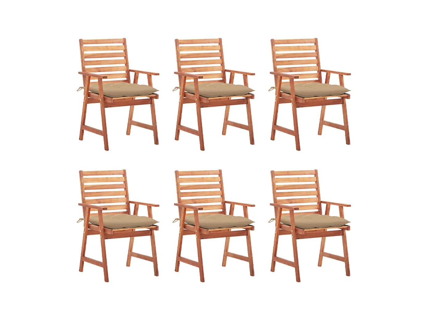 Set van 6 tuinstoelen en kussens van massief acaciahout