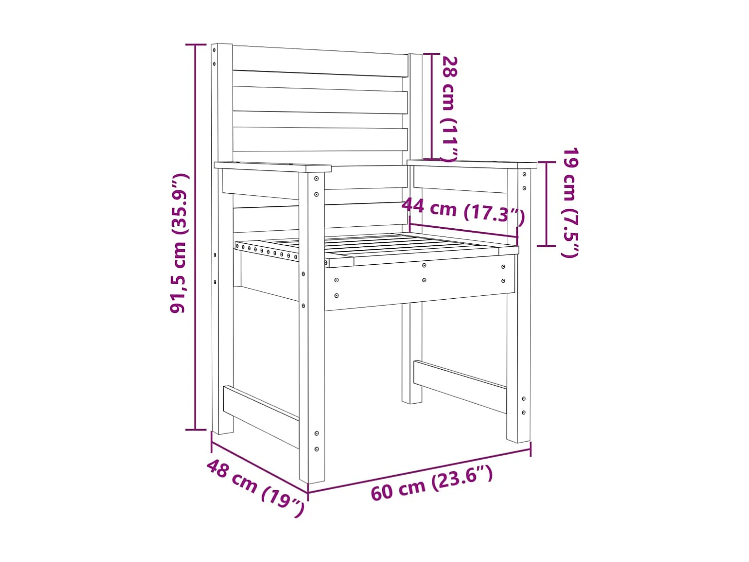Chaises de jardin lot de 2 blanc 60x48x91 cm bois massif de pin