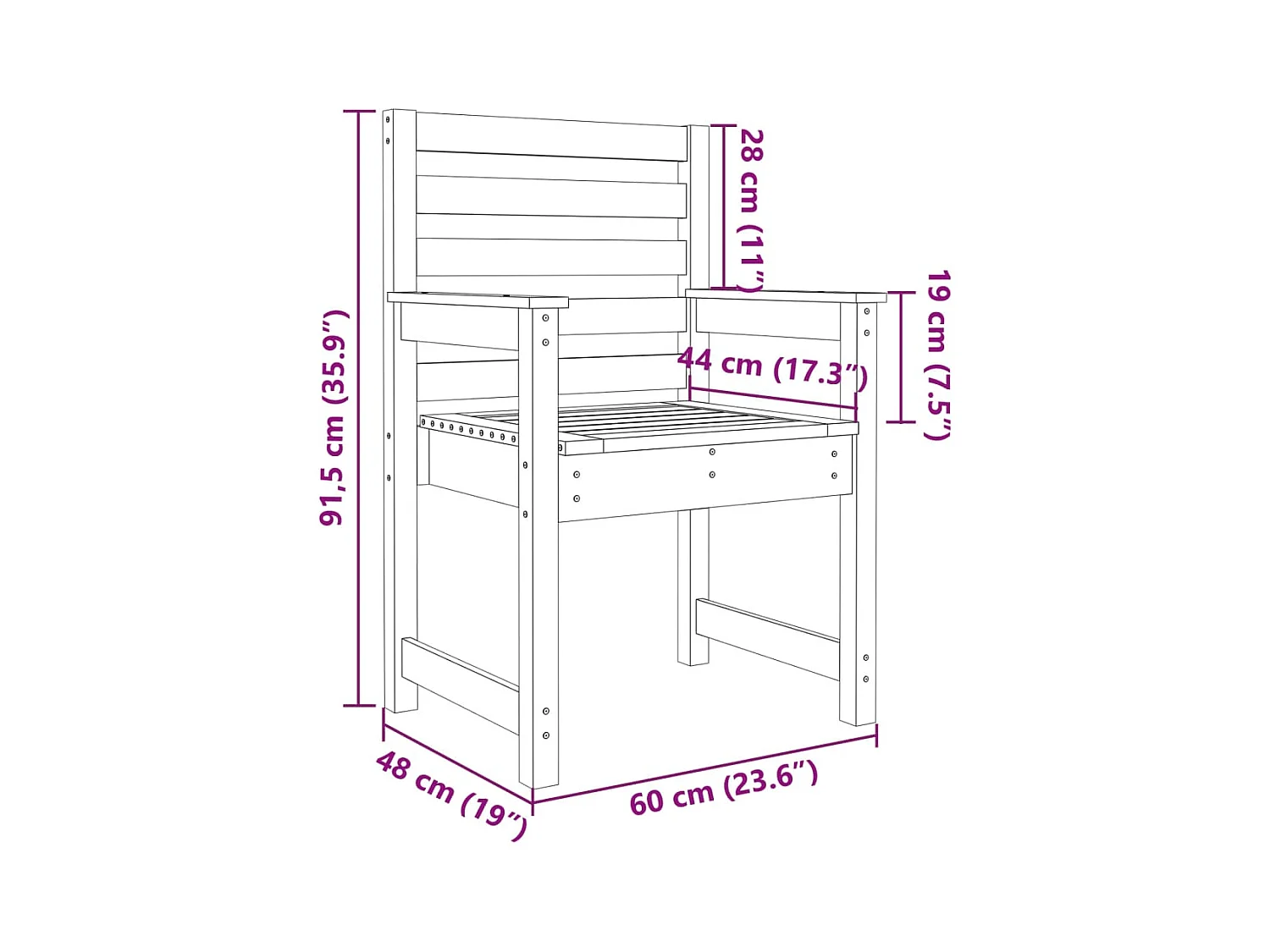 Tuinstoelen set van 2 wit 60x48x91 cm massief grenenhout