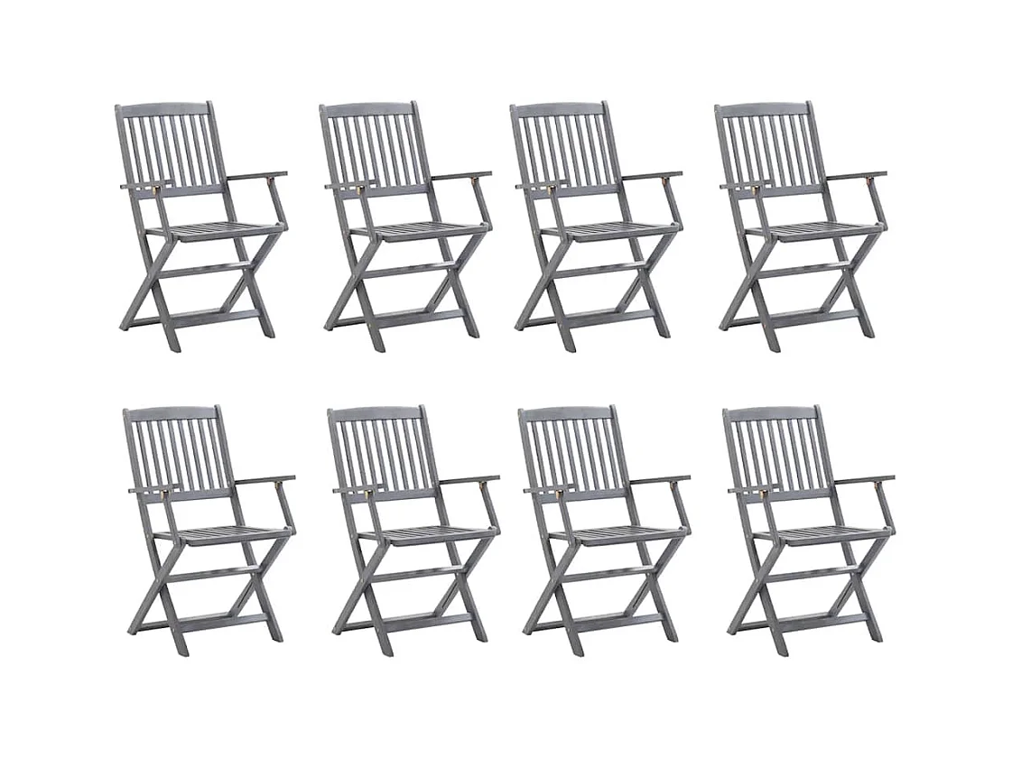 Set van 8 klapstoelen voor buiten met kussens van acaciahout