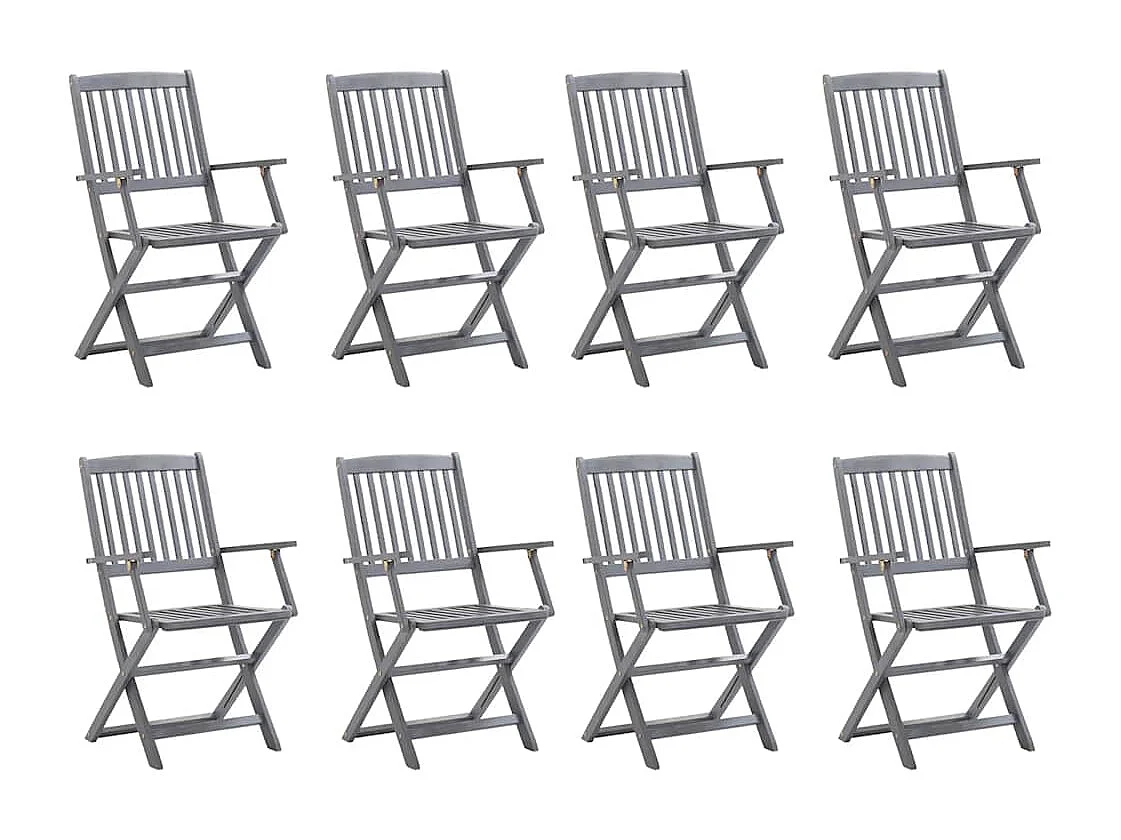 Set di 8 sedie pieghevoli da esterno con cuscini in legno di acacia