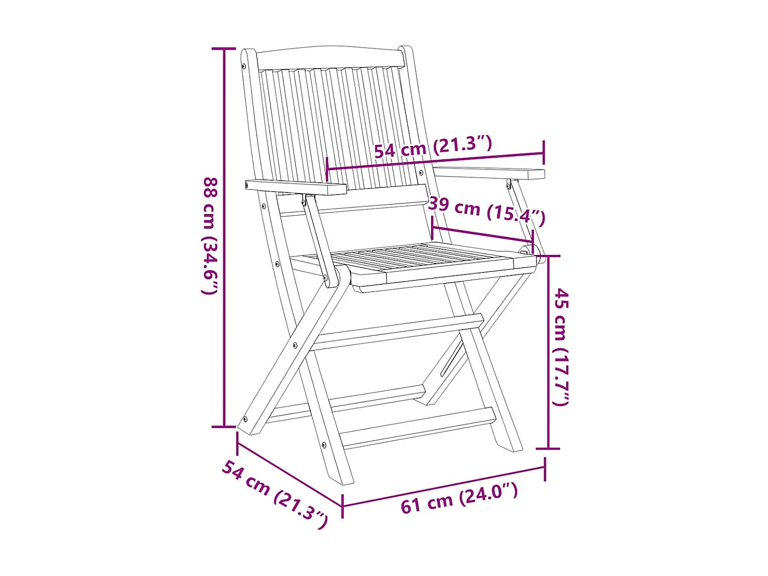 Set di 8 sedie pieghevoli da esterno in legno massello di acacia
