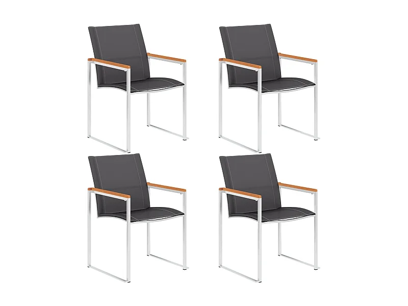 Chaises de jardin lot de 4 Textilène et acier inoxydable Gris